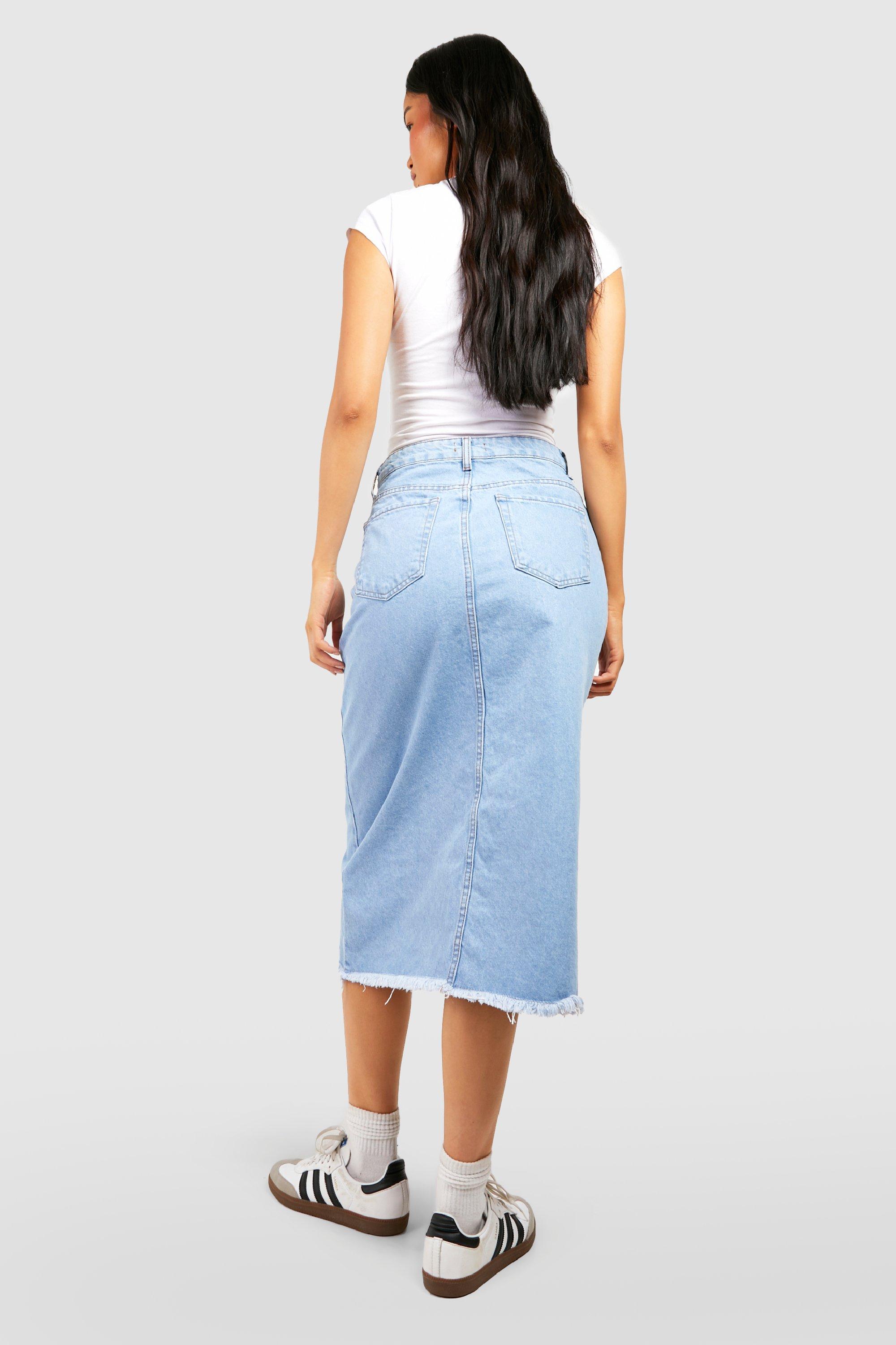 Jupe longue fendue en jean boohoo FR